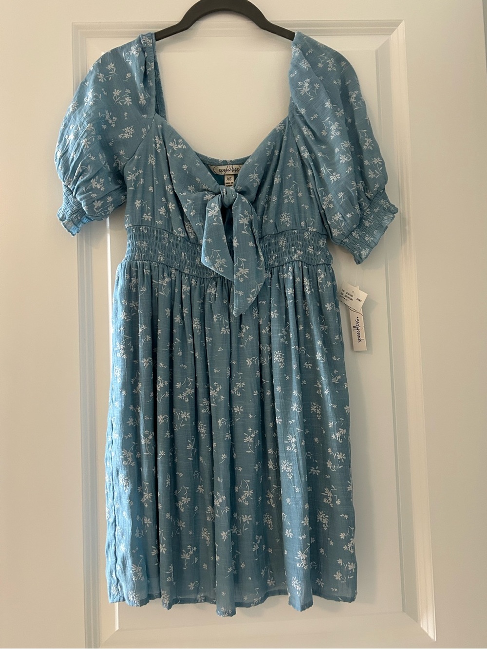 Blue Floral Tie-Front Babydoll Dress Size XS